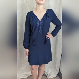 Lilly Pulitzer Size XS Women's True Navy Silk Roslyn Tunic Embroidered Beaded
